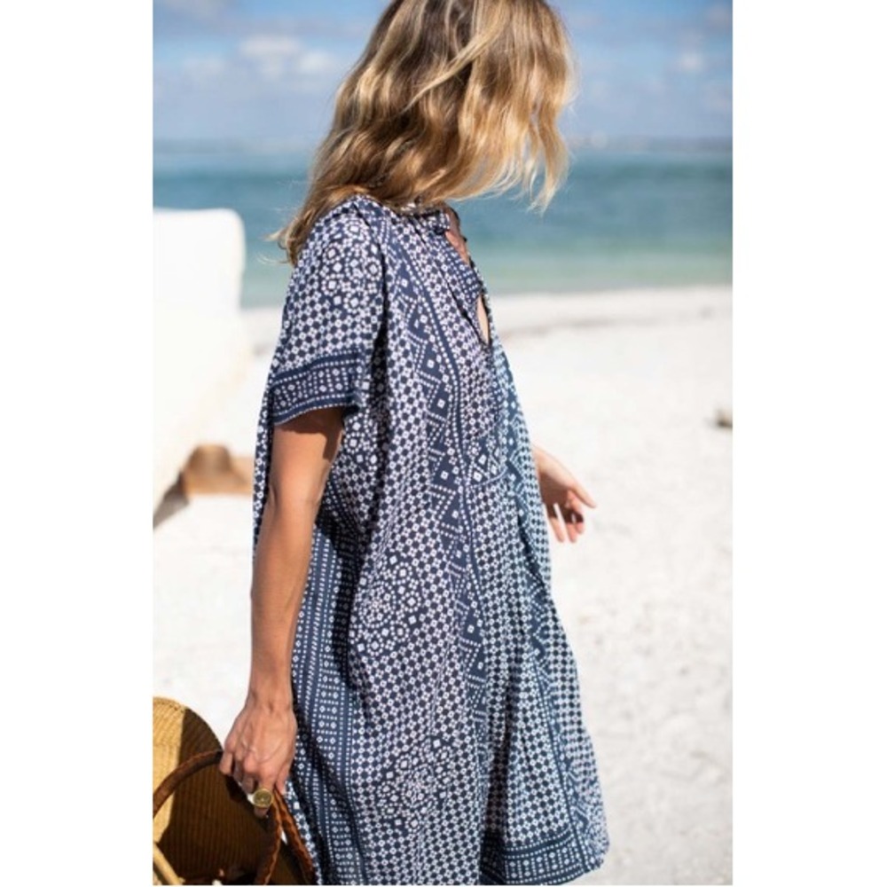 Emerson Fry India Collection Caftan Women OS Block Print Organic Cotton